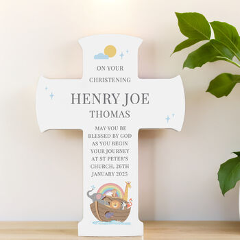 Personalised Noahs Ark Cross Wooden Ornament, 2 of 5