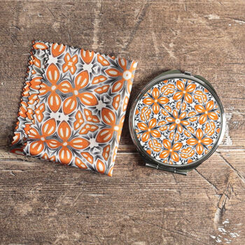 Orange Fox Flower Compact Mirror And Lens Cloth, 3 of 12