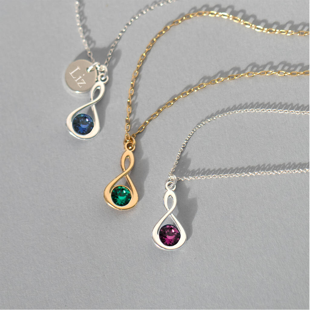 Sterling Silver Infinity Ring Birthstone Necklace, 1 of 12