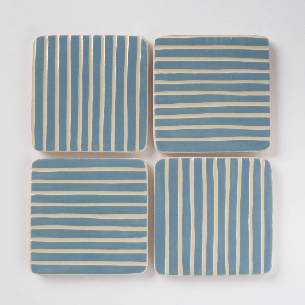 Set Of Four Striped Ceramic Coasters By EmilyKriste Wilcox