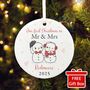 Couples Snowman Ceramic Disc Hanging Decoration Bauble + Gift Box, thumbnail 1 of 7