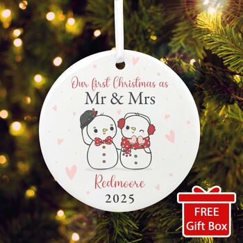 Couples Snowman Ceramic Disc Hanging Decoration Bauble + Gift Box, 9 of 9