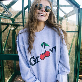 Groovy Women’s Slogan Sweatshirt With Cherry Graphic, 2 of 3