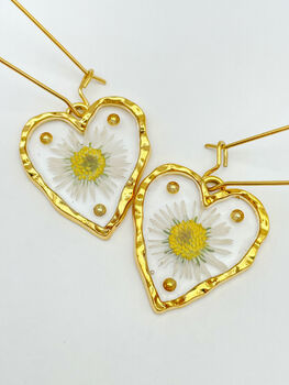 Heart Necklace With Daisy Flowers And Gold Beads, 5 of 12