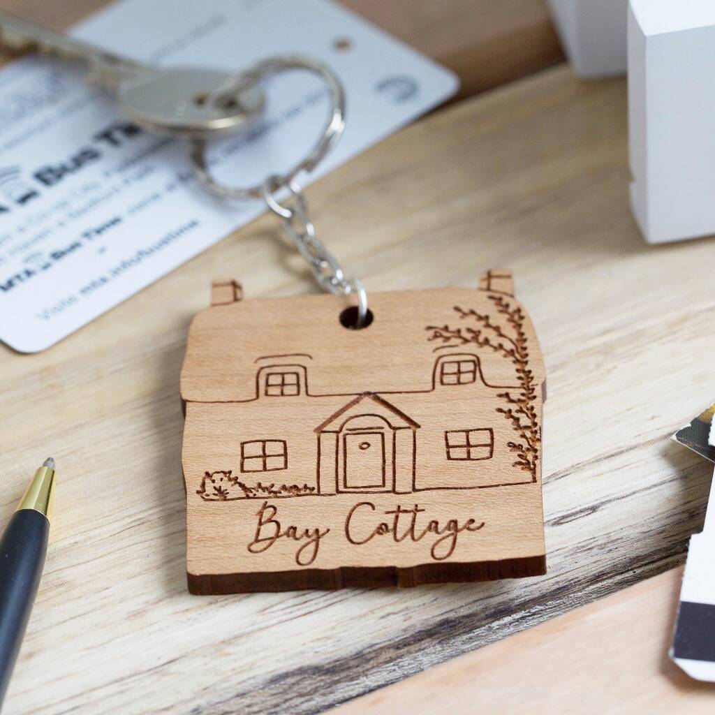 Personalised Wooden House Keyring By Lisa Angel
