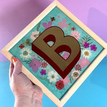 Reverse Glass Gilded Letter B With Real Dried Flowers, 5 of 8