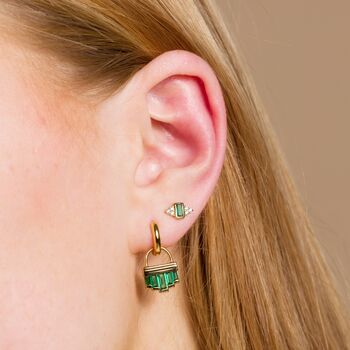 Green Cleopatra Charm Hoop Earrings, 3 of 5