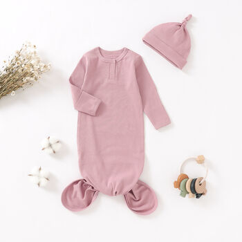 Super Soft Organic Cotton Knotted Baby Gown And Hat Set, 4 of 5