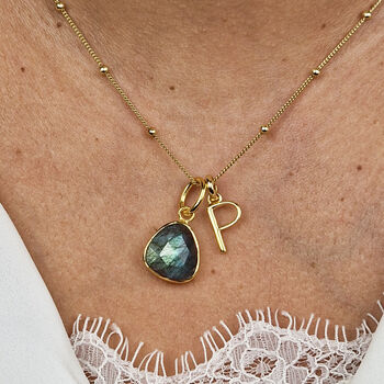 18k Gold Vermeil Plated Labradorite Initial Necklace, 2 of 8