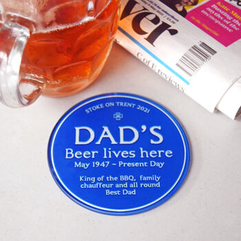 Personalised Blue Plaque Coaster For Dad, 2 of 5