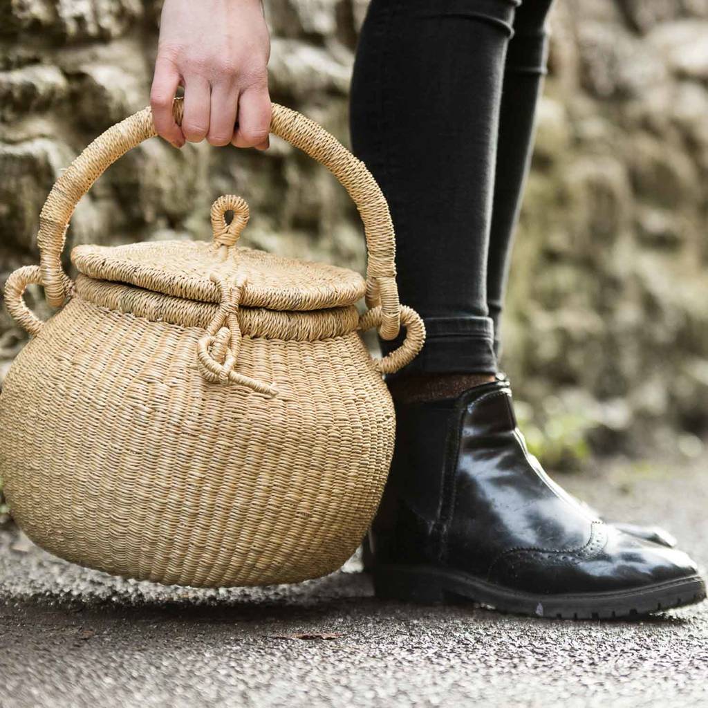 Natural Pot Lidded Bolga Basket By The Basket Room