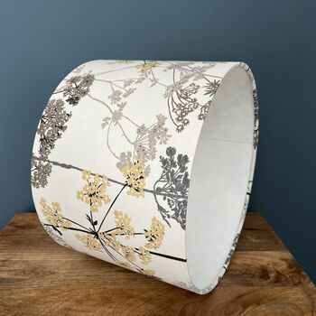 Hedgerow Charcoal And Ochre Botanical Drum Lampshades, 3 of 10
