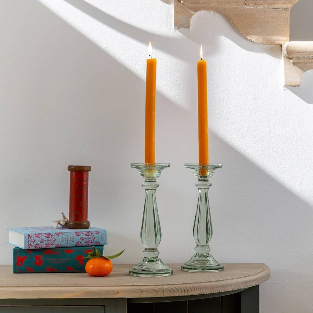 Tilbury Light Green Glass Candlestick By Heliotique