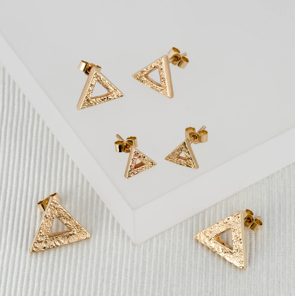 Geometric Triangle Solid Gold Studs, 1 of 6