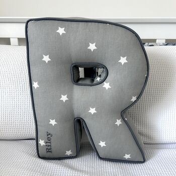 Embroidered Letter Cushion In Grey Star, 2 of 5