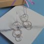 Circle Hammered Sterling Silver Long Drop Earrings, thumbnail 4 of 6