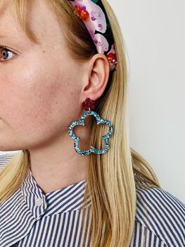 Groovy Pink And Blue Glitter Resin Flower Earrings / Retro Gift 70s Style Gift / Festival Summer Jewellery, 5 of 5