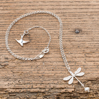 Silver Dragonfly Bracelet With Freshwater Pearl, 3 of 3