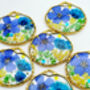 Pressed Blue Flowers Dangle Earrings Silver Or Gold, thumbnail 3 of 11