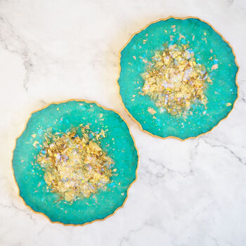 Sparkly Green Geode Resin Coasters, 6 of 10