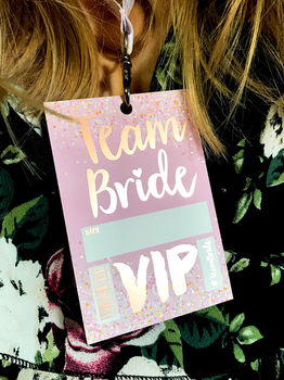 Rose Gold Team Bride Hen Party Vip Pass Lanyard Favours, 9 of 12