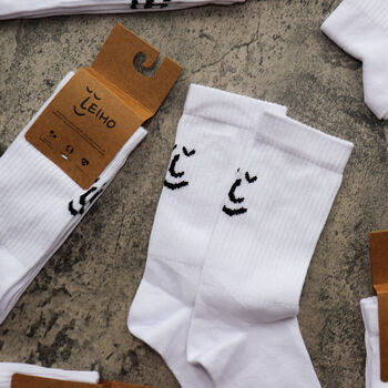 Smiley And Sporty White Ribbed Organic Cotton Socks, 4 of 4