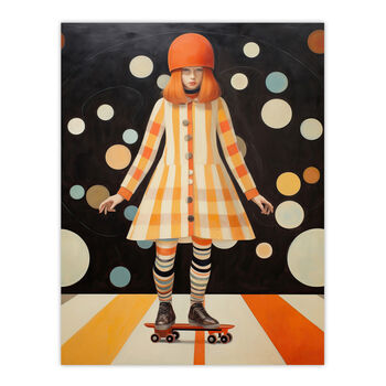 Surreal Skater Girl Skateboard Orange Wall Art Print, 6 of 6