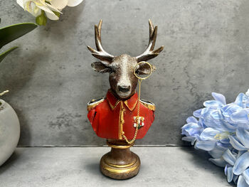 19cm Red Gentleman Stag Bust Ornament – Regal Deer Suit Figurine, 12 of 12