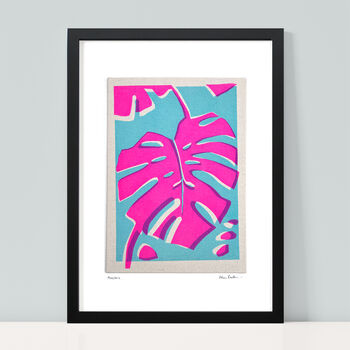 Hot Pink Monstera Fabric Screen Print, 3 of 4