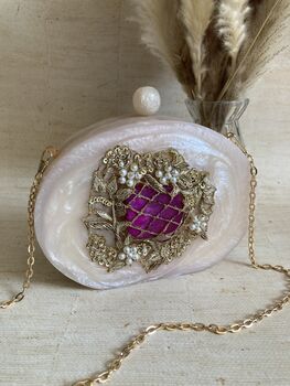 Ivory Hand Poured Pink Luxury Oval Resin Clutch, 6 of 10