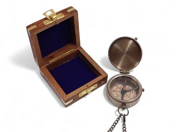 Royal Navy Compass With Wooden Box Or Leather Case, 2 of 10