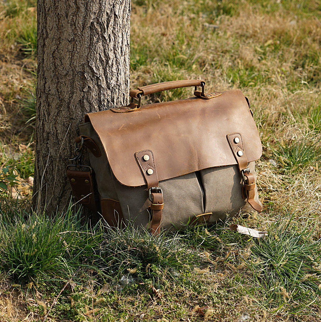 Canvas And Leather Messenger Bag Gift For Him, 1 of 12