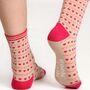 Women's Bamboo Socks Cream Pink Hearts Dots, thumbnail 3 of 6