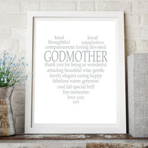 Personalised Godmother Heart Print By TillyBob and Me ...