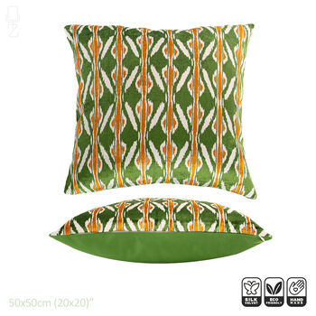 Green And Orange Ikat Velvet Cushion Cover 50x50cm, 2 of 5