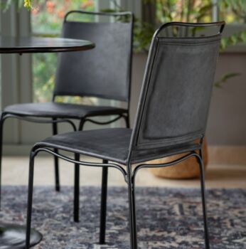 Metal Frame Black Leather Dining Chair, 4 of 6