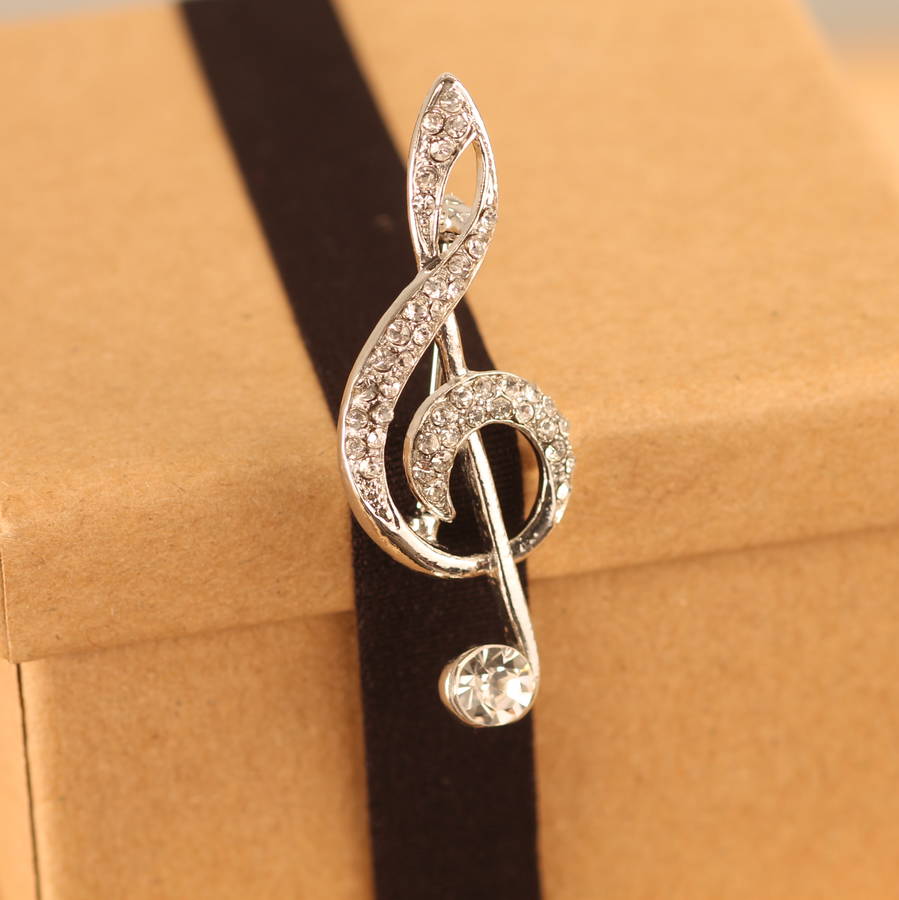 diamante treble clef musical pin brooch by diamond affair