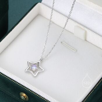 Moonstone Star Pendant Necklace In Sterling Silver, 5 of 10