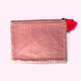 Embroidered Velvet Make Up Bag | Everyday Pouch | Allium Seedhead Floral In Neon Pinks, thumbnail 2 of 4