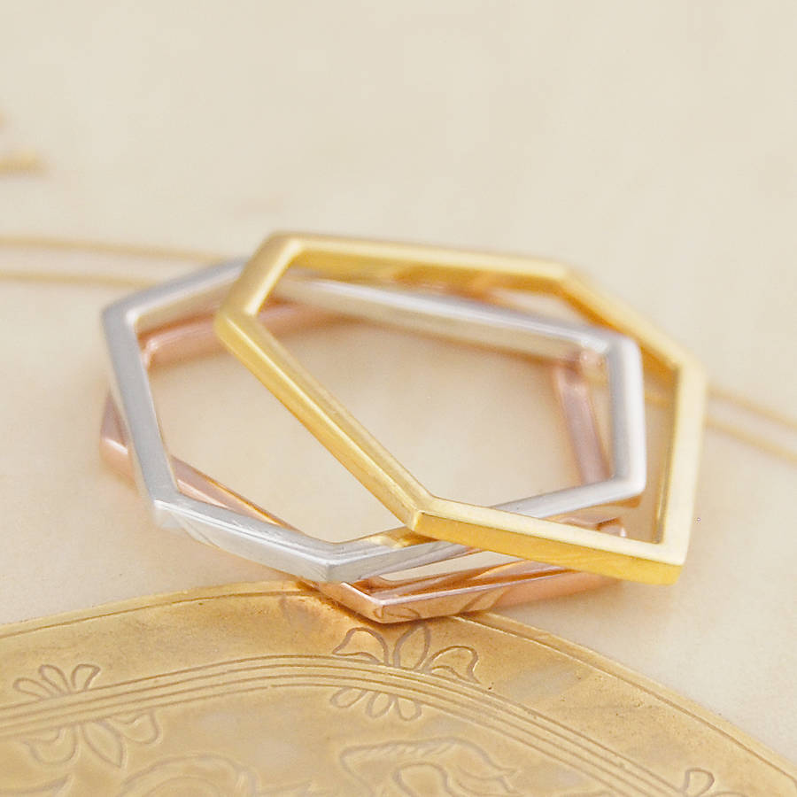 geometric sterling silver and gold hexagon ring by otis jaxon silver