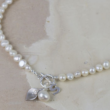Freshwater Pearl Initial Lily Necklace, 4 of 8