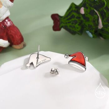 Sterling Silver Enamel Christmas Hat Stud Earrings, 4 of 11