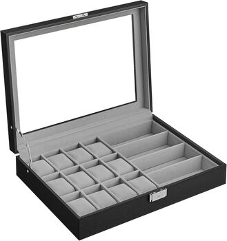 Lockable 16 Slot Watch Organiser Box With Glass Lid, 6 of 6