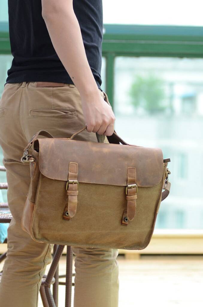 Canvas Messenger Bag With Leather Flap By EAZO | notonthehighstreet.com