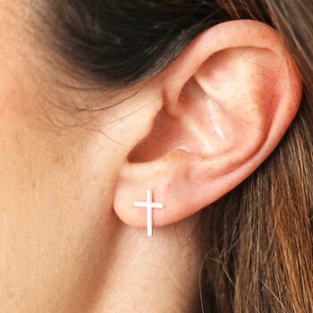 Sterling Silver Cross Stud Earrings, 2 of 4