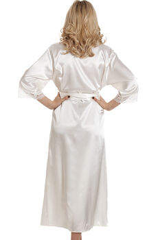 British Made Ivory Bridal Long Satin Dressing Gown With Lace Detail Ladies Size 8 To 28 UK, 4 of 5