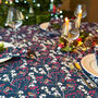 Luxury Christmas Heavy Linen Feel Tablecloth Robin And Berries Navy, thumbnail 2 of 7