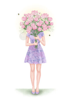 Pink Peonies Flower Person Illustrated Print, 2 of 2