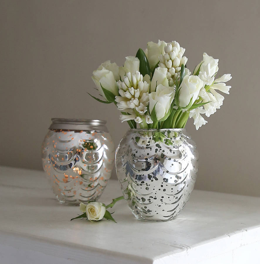 Silvered Ripple Glass Vase Or Tealight Holder, 1 of 3