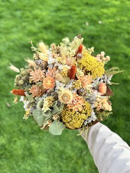 Sunwashed Apricot Dried Bouquet With Leucadendron And Straw Flowers, 5 of 5